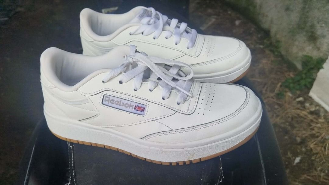 Reebok Club C Double Classics White Sneakers (Category: Sneakers) located in Caloocan City. Submitted by boj1995 (Listing ID 1465408090, Image 1). Description: - Brand: Reebok - Model: Club C Double - Color: White - Style: Retro court with chunky platform soles - Material: Leather upper with perforated toe box - Features: Iconic logo branding on side and tongue, includes clean white laces - Condition: Used only three times.