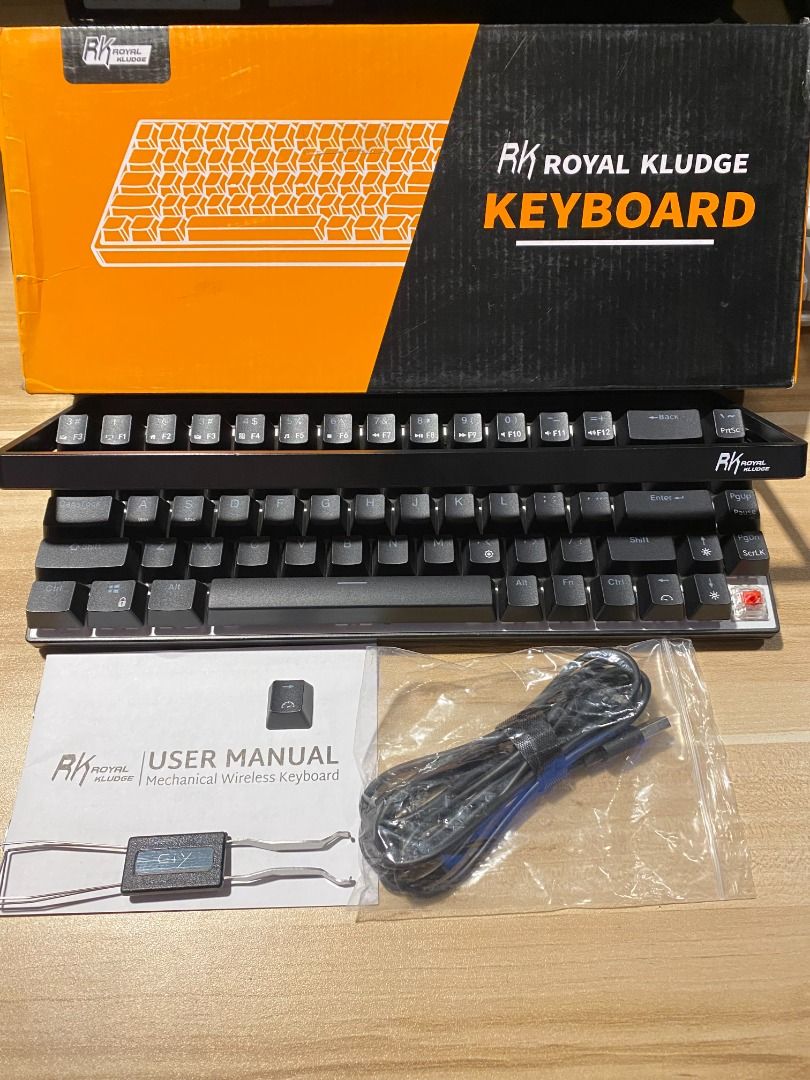 RK ROYAL KLUDGE RKG68 Black Red Switch (Category: Computer Keyboard) located in Quezon City. Submitted by projectzeroo26 (Listing ID 1465499212, Image 2). Description: - Model: RK Royal Kludge RK-G68 Mechanical Wireless Keyboard - Color: Sleek black chassis with customizable RGB backlighting - Condition: Excellent, fully tested and functional (software connection verified) - Inclusions: Original box, USB cable, user manual, keycap puller, and ext