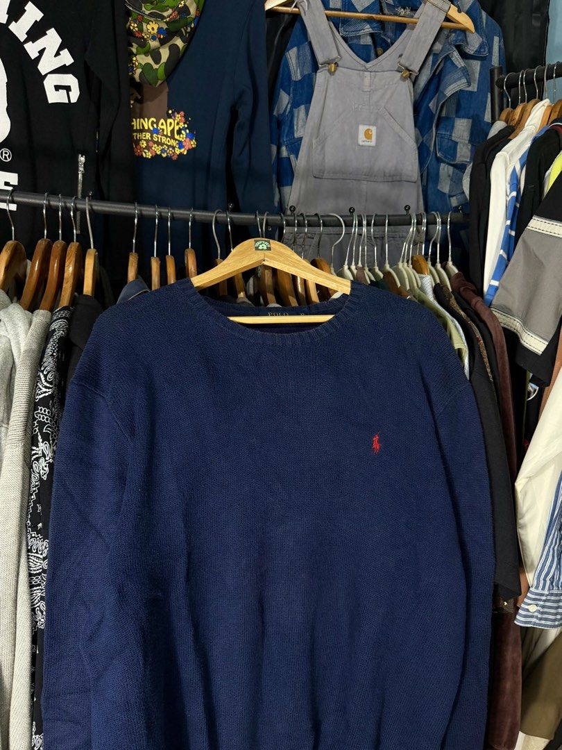RL Red Pony Knitted Crewneck Navy (Category: Coats, Jackets and Outerwear) located in Manila. Submitted by whowearsstreetwear (Listing ID 1465431715, Image 2). Description: RL Red Pony Crewneck Knitted Navy (Authentic) - Size: Large - XL fit (measurements in inches) W - 23.5 L - 29.5 Condition: Excellent Flaw/s: none + shipping fee Location: Manila (Near UST).
