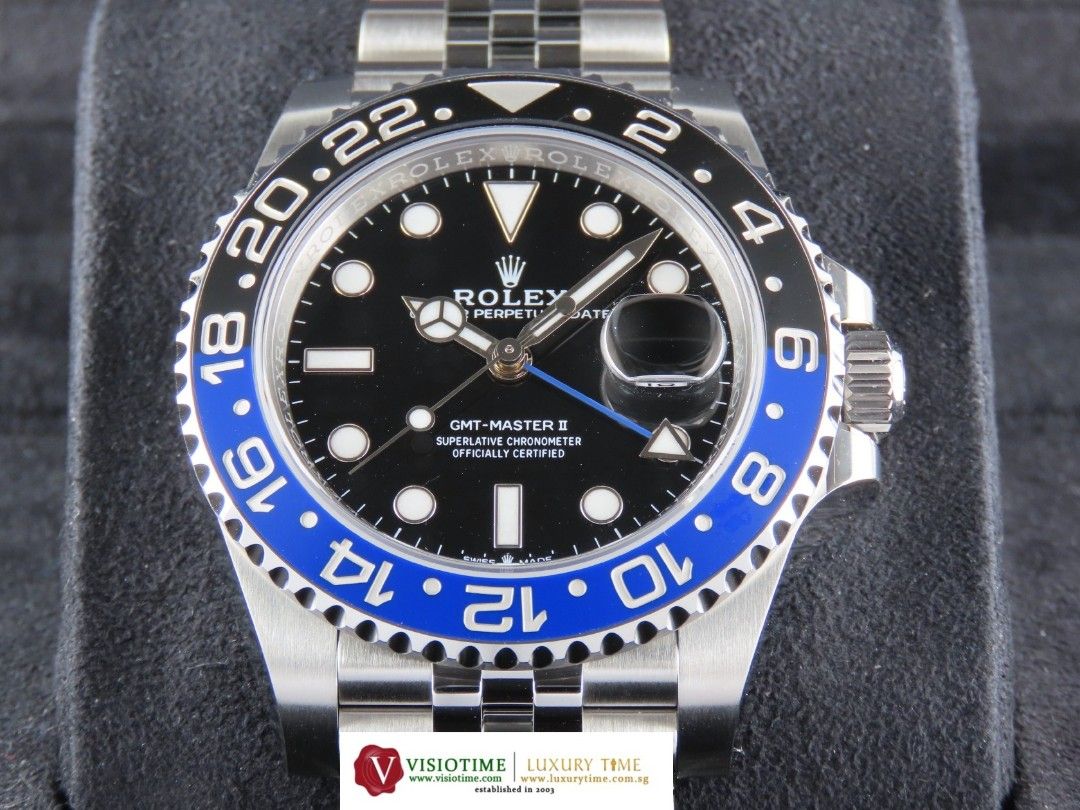 Unworn Rolex GMT Master II Ceramic Bezel Batgirl Batman Jubilee 126710BLNR 126710 July 2021 (Category: Watches) located in Singapore. Submitted by luxurytime (Listing ID 1465499270, Image 1). Description: Credit cards instalment scheme up to 36 months is available. Terms and conditons apply. Serving you since 2003. Visit our store at Far East Plaza #02-33 for more watches. Movement: automatic Functions: hours, minutes, sweep seconds; date; second