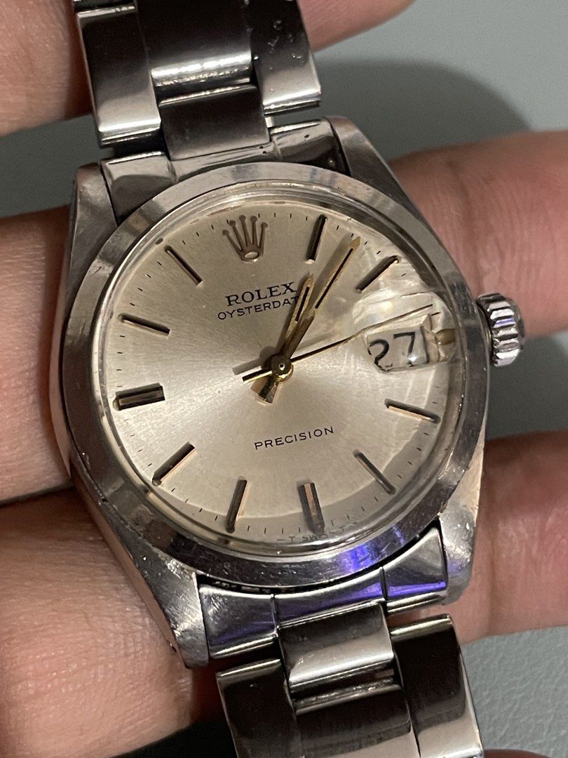 Rolex Oysterdate Precision (Category: Luxury Watches) located in Taguig. Submitted by j_watches007 (Listing ID 1465384966, Image 3). Description: Secondhand Used Watch Vintage Rolex Oysterdate Precision Swiss Made 1225 6466 Silver dial with classic baton markers and gold-tone hands Acrylic crystal featuring the iconic date magnifier at 3 o'clock Reliable manual wind movement, keeps time well 32mm Stainless steel oyster bracelet with folding clasp