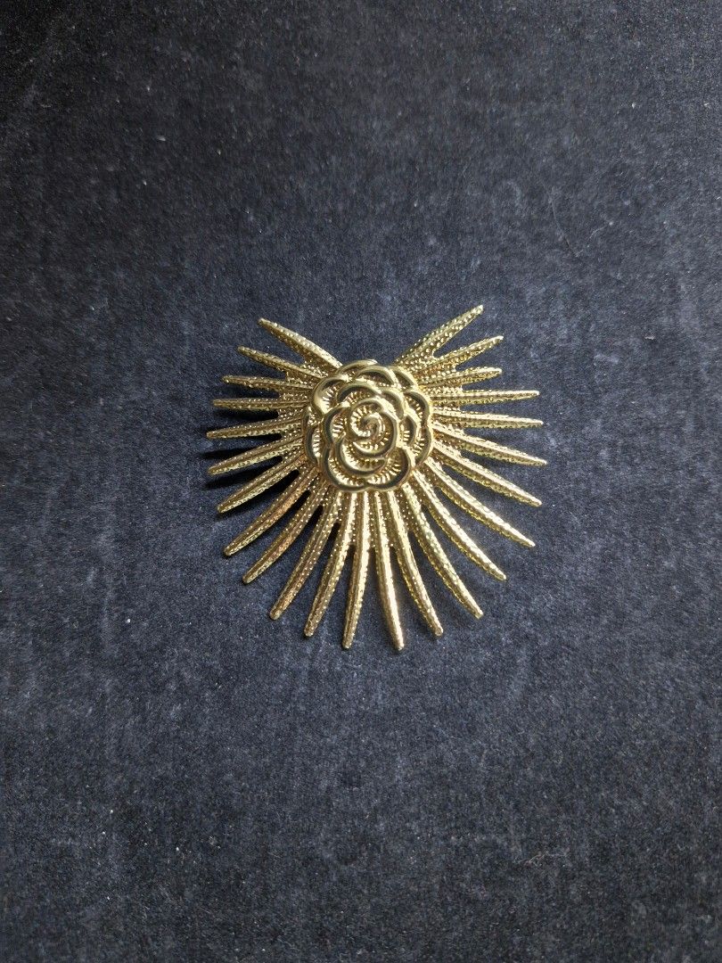 Rose Sun Brooch (Category: Brooches) located in Taguig. Submitted by mommaschoice (Listing ID 1465522107, Image 1). Description: Brand new Unique statement design Lightweight won't damage the fabric Gold-Tone finish Ships nationwide.