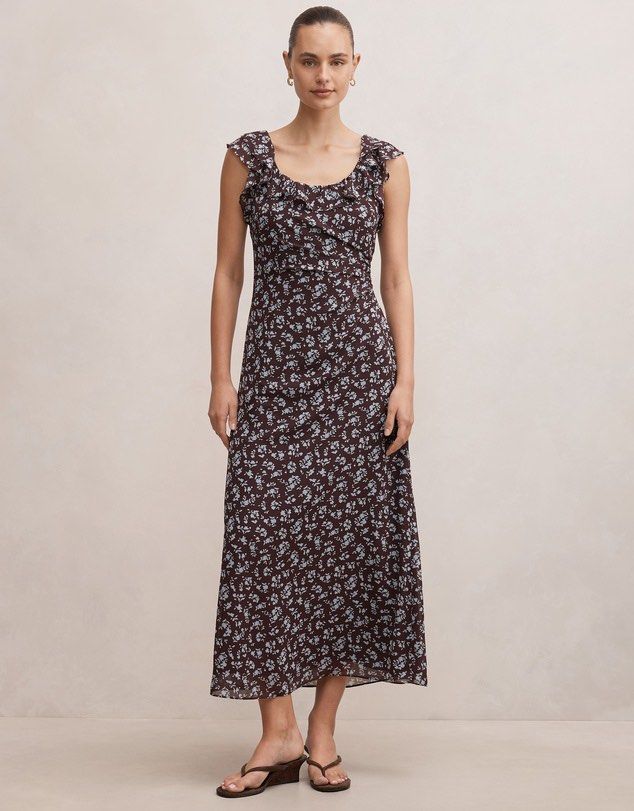 RUSH ever new floral ruffle deess (Category: Dresses) located in Quezon City. Submitted by rouge45 (Listing ID 1465511942, Image 3). Description: RUSH SALE need funds :( used twice only srp is around 9k ?? they recently released this again in another color (pics 2-4) color: brown size: US 2 cinches ur waist!!!! really nice when worn i can send pics :).