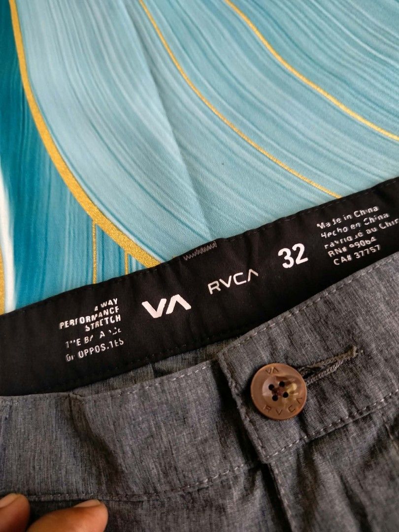 RVCA Hybrid Shorts Grey Size 32 (Category: Shorts) located in Manila. Submitted by virgiliosa38485 (Listing ID 1465498169, Image 2). Description: - Brand: RVCA - Size: 32-34 -Length 21 - Color: Grey - Material: Four-way performance stretch fabric - Features: Button closure, zip fly, front hand pockets, back welt pockets with woven label, and small waistband loop.