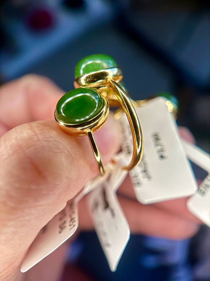 S5 NATURAL JADE CABOCHON RINGS (Category: Rings) located in Baguio. Submitted by asna_taku (Listing ID 1465466936, Image 3). Description: 💚✨ NATURAL JADE CABOCHON RINGS ✨💚 Simple, elegant, and that beautiful deep jade green that makes a piece look effortlessly expensive. 💚 ✨ Natural Jade Cabochon ✨ Brand New ✨ 925 Silver — Silver Plated in Gold 💍 Sizes 5, 6❌, 7❌, 8❌, 9 ❌& 10❌ Perfect for everyday elegance or stacking with your other rings. Th