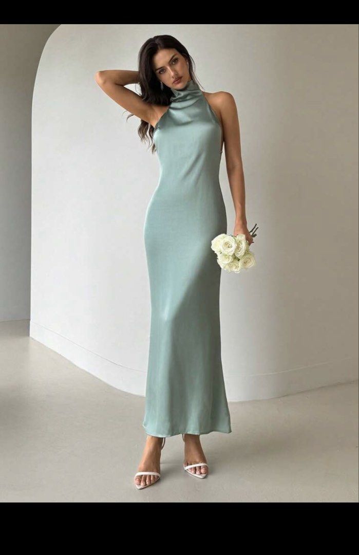 Sage Backless Satin Maxi Dress (Category: Evening dresses & gowns) located in Las Pinas. Submitted by unofashion (Listing ID 1465536298, Image 2). Description: Shein Sage Backless Dress with Neck Scarf Super nice fit, and looks really good when worn. Doesn't look like it's from Shein! Fits XXS-XS Had this altered slightly altered to fit my dimensions: Bust: 34in Waist: 24.5in Hips: 30.5in Minor flaw: the elastic for the buttons around the neck sn