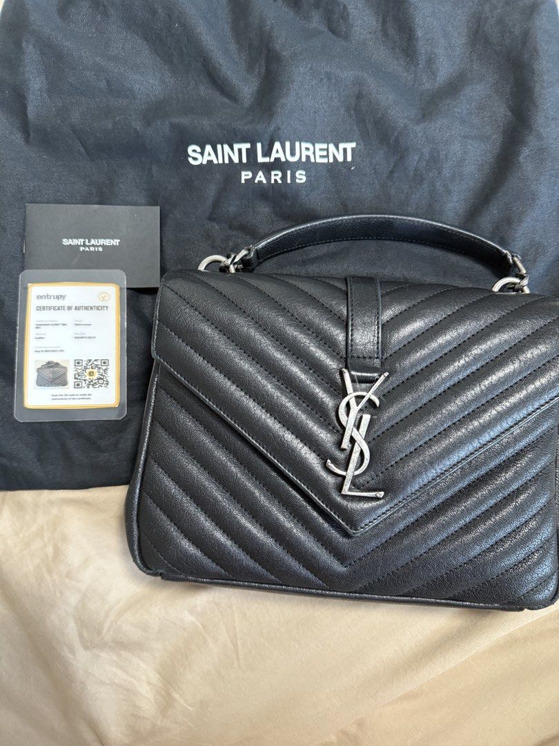 Saint Laurent College Monogram Chain Bag Black (Category: Luxury Bags & Wallets) located in Manila. Submitted by Minimalist_02 (Listing ID 1465392748, Image 2). Description: ✨ YSL College Bag Medium — Preloved Brand: Yves Saint Laurent (YSL) Model: YSL Envelope Medium Color: Black Hardware: Silver-tone Condition: Preloved — please manage your expectations regarding signs of use. ✅ Entrupy authenticated — certificate included ✅ Comes with YSL dust