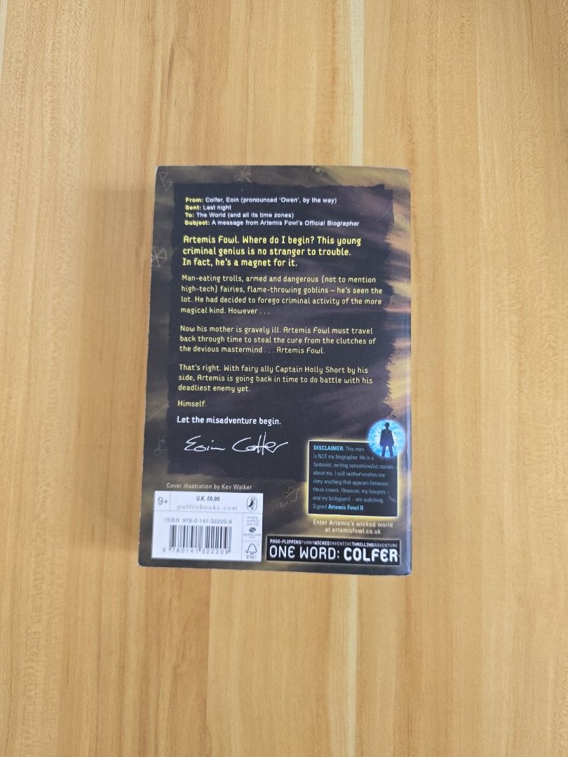 Artemis Fowl by Eoin Colfer (Category: Children's Books) located in Trece Martires City. Submitted by closette.ph (Listing ID 1465407347, Image 2). Description: 💌 click photos to view full item 🌷Genre : Young Adult / Adventure - rfs : apartment cleanout 🌸 - Paperback Edition - Authentic copy - personal preloved books - has signs of usage - colors may vary due to lighting.