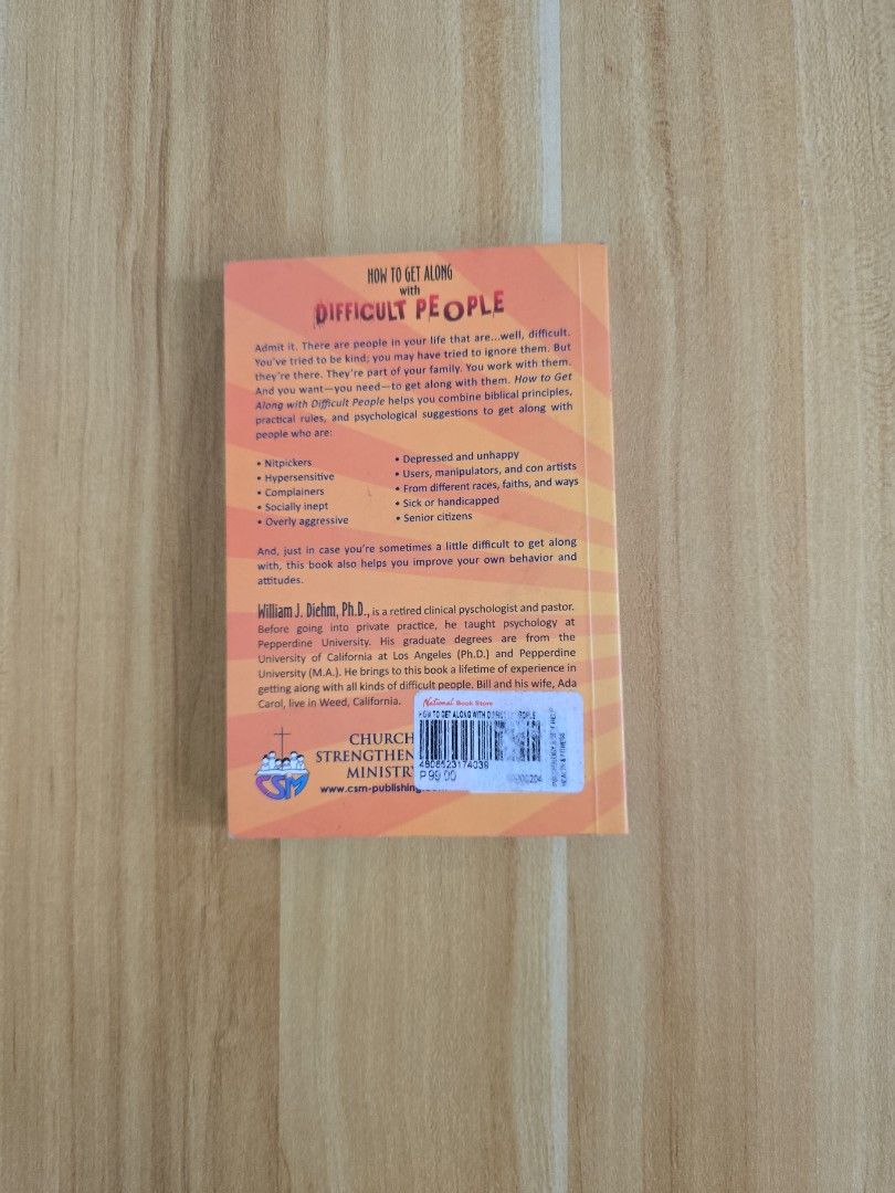 How To Get Along With Difficult People by William Diehm (Category: Storybooks) located in Trece Martires City. Submitted by closette.ph (Listing ID 1465407872, Image 2). Description: 💌 click photos to view full item 🌷Genre : Psychology / Self-help - rfs : apartment cleanout 🌸 - Mini Paperback Edition - Authentic copy - personal preloved books - has signs of usage - colors may vary due to lighting.