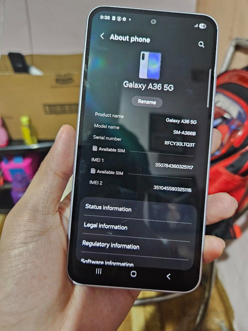 Samsung A36 5G (Category: Samsung) located in Las Pinas. Submitted by rcp123 (Listing ID 1465415086, Image 2). Description: Samsung Galaxy A36 5G color: Lavender ram: 6gb rom: 128gb main camera(triple) 50mp wide; 8mp ultrawide, 5mp macro front camera: 12mp wide battery: 5000mah Unit only No issue Makinis No dents.