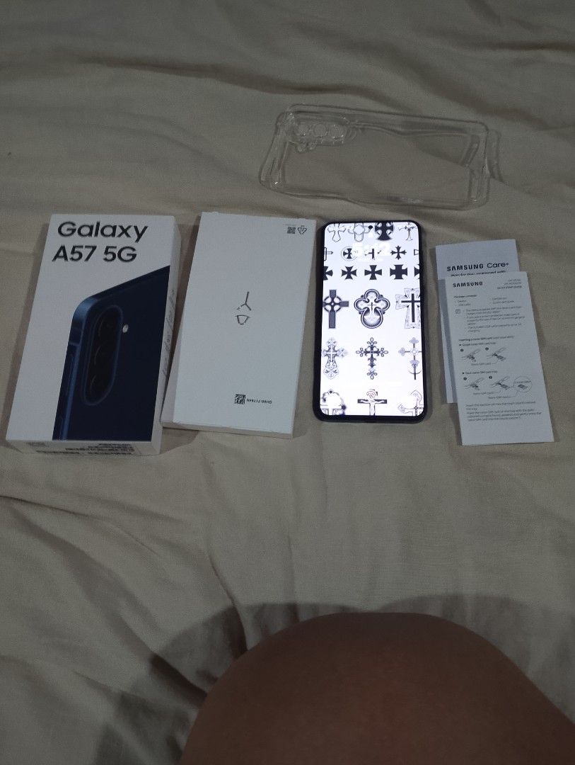 Samsung A57 5g 8/128gb (Category: Samsung) located in Quezon City. Submitted by bigmd (Listing ID 1465494460, Image 1). Description: Samsung A57 5g 8/128gb blue new complete with unused accesories opened box for checking only Rfs: extra phone .