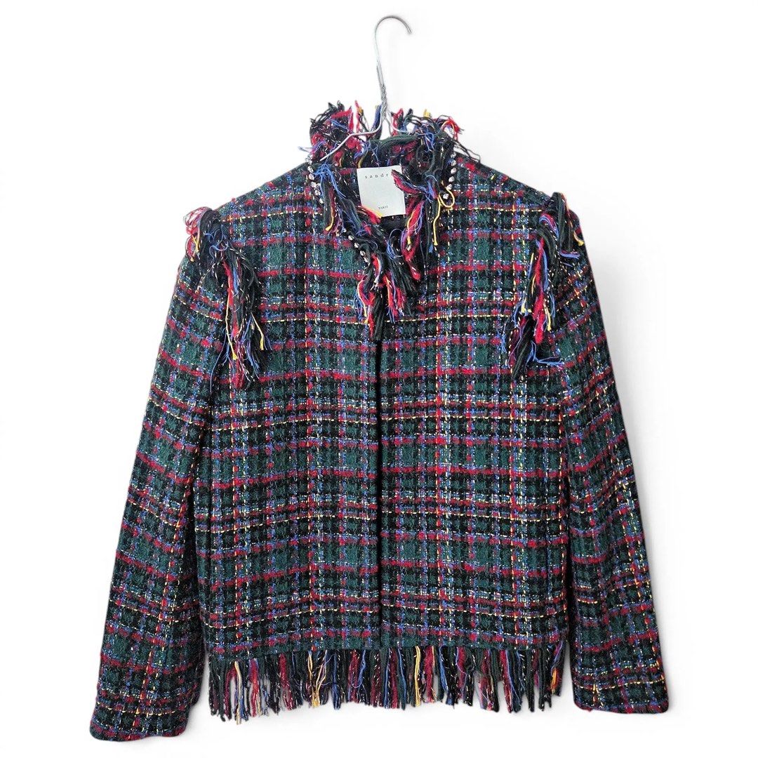 Sandro Paris tweed multicolored blazer (Category: Others Tops) located in Dagupan City. Submitted by starfits_ph (Listing ID 1465401359, Image 1). Description: Sandro tweed pattern blazer featuring standout fringed hem details. fits S-M fixed priced 🙏🏼 looks vv nice on person ccto first pic rfs: i need funds for my tuition ✅ video call.