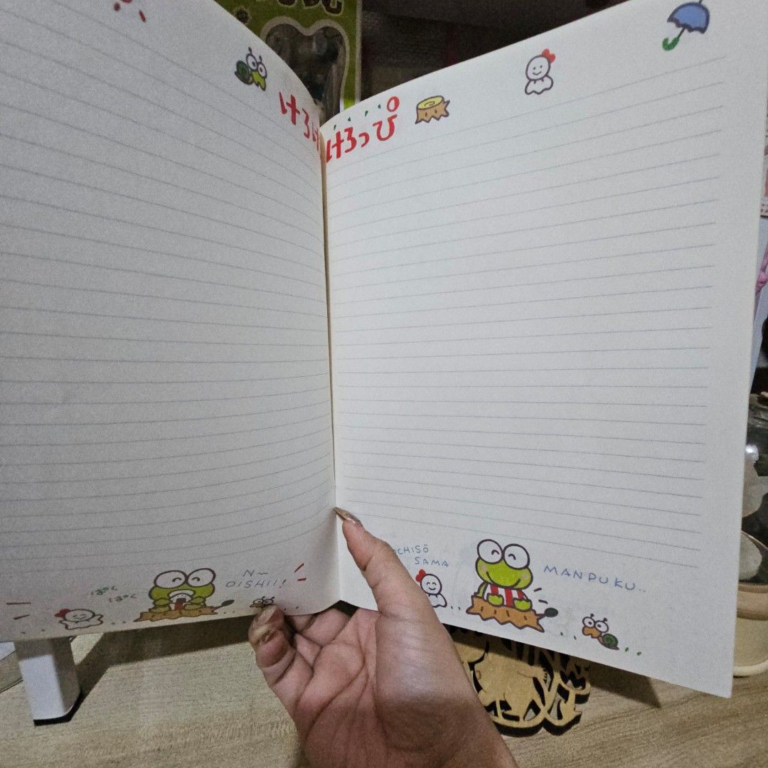 Sanrio KerokeroKeroppi Notebook (Category: Stationery & School Supplies) located in Manila. Submitted by lovelylovesjapan (Listing ID 1465416276, Image 3). Description: 🌸The item is on-hand and authentic from Japan 🌸Mode of Payment (MOP): GCASH/Bank Transfer 🌸Mode of Delivery (MOD): J&T or Lalamove (Shipping every Saturday and Sunday) Notes: 🩷Breakable items are packed with care and caution. Seller will not be held liable for any damages incu