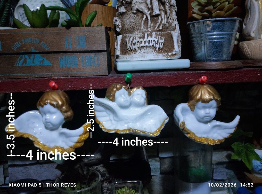 Set of 3 Hanging Glazed Ceramic Cherubims (Category: Wall Decor) located in Valenzuela. Submitted by mighthor0526 (Listing ID 1465435138, Image 2). Description: Measurements on photos provided No issues Payment thru Gcash or Abono by Lalamove rider Delivery by rider or shipping will be shouldered by the buyer Pm me if interested .