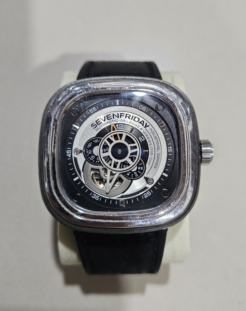 Seven Friday SF-P1/O1 (Category: Men's Watches) located in Davao. Submitted by xlierkz (Listing ID 1465413987, Image 1). Description: ⌚ SEVENFRIDAY SF-P1/01 Automatic • 47mm stainless steel case • Miyota 82S7 automatic movement • Iconic layered P-Series dial • Mineral crystal • 3 ATM water resistance • Black Leather strap Condition: Fairly Used ( Need polishing) Inclusions: Watch and strap only (No box/papers) rfs: So many extra watches Price: ₱3