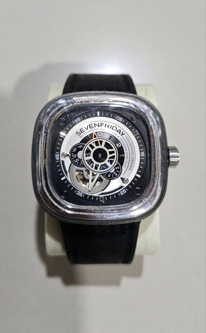 Seven Friday SF-P1/O1 (Category: Men's Watches) located in Davao. Submitted by xlierkz (Listing ID 1465413987, Image 2). Description: ⌚ SEVENFRIDAY SF-P1/01 Automatic • 47mm stainless steel case • Miyota 82S7 automatic movement • Iconic layered P-Series dial • Mineral crystal • 3 ATM water resistance • Black Leather strap Condition: Fairly Used ( Need polishing) Inclusions: Watch and strap only (No box/papers) rfs: So many extra watches Price: ₱3