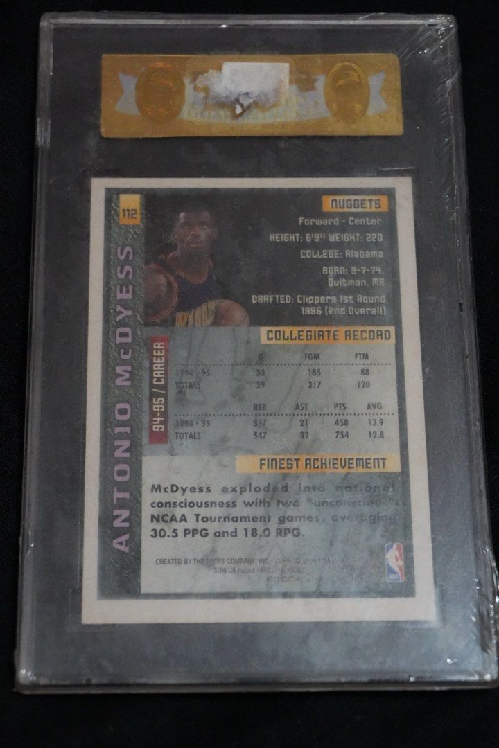 Antonio Mcdyess (Category: Graded Singles) located in Rizal. Submitted by mzreas (Listing ID 1465384322, Image 2). Description: 1995-96 Topps Finest Antonio McDyess Rookie Card #112 SGC 96 Mint (Denver Nuggets) Title: 1995-96 Topps Finest Antonio McDyess Rookie Card #112 (SGC 96 Mint) Item Details: • Player: Antonio McDyess • Team: Denver Nuggets • Card Year/Set: 1995-96 Topps Finest • Card Number: #112 (NBA 1st Round Draft Pick / Rookie Card) • 