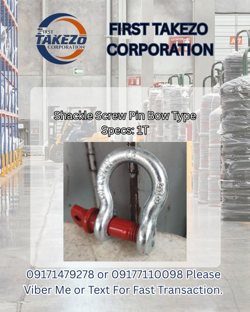 Shackle Screw Pin Bow Type Specs. 1T (Category: Construction Tools & Equipment) located in Manila. Submitted by joeyroque09 (Listing ID 1465395809, Image 1). Description: Shackle Screw Pin Bow Type Specs. 1T.