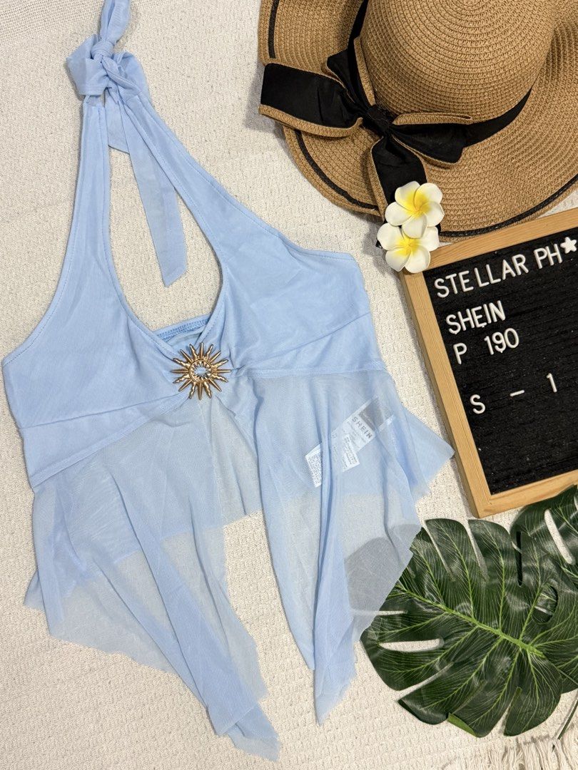 SHEIN Baby Blue Halter Top (Category: Others Tops) located in Manila. Submitted by camillestc (Listing ID 1465532363, Image 3). Description: Can fit S-M.