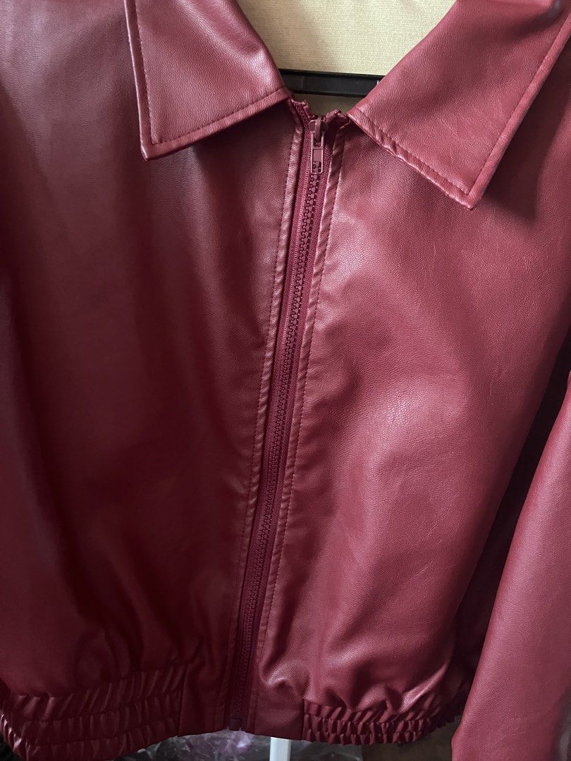 SHEIN red faux leather jacket (Category: Coats, Jackets and Outerwear) located in Manila. Submitted by justshop.ph (Listing ID 1465546728, Image 2). Description: .