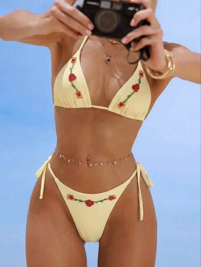 SHEIN Yellow Beaded Bikini (Category: Bikinis & Swimsuits) located in Manila. Submitted by camillestc (Listing ID 1465532918, Image 1). Description: Can fit M-L.