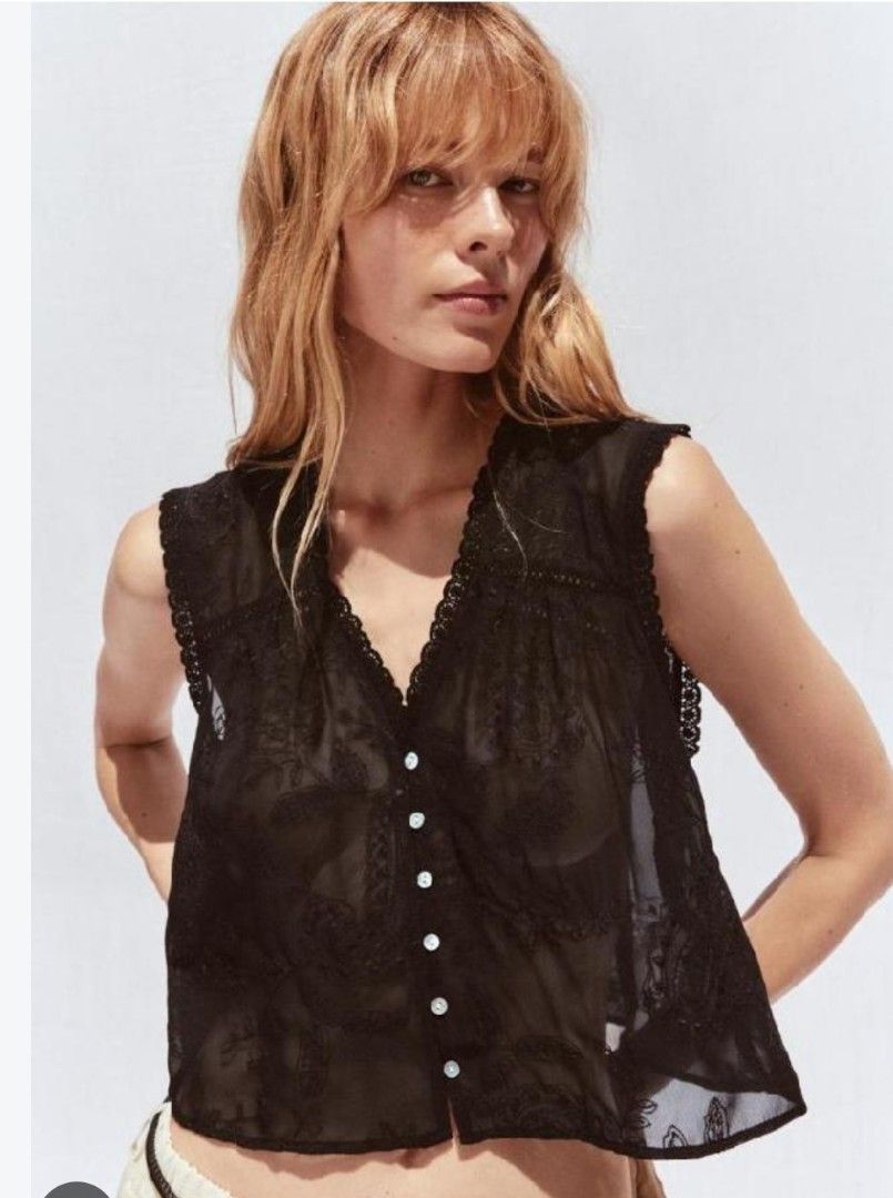 Small Zara Sheer Blouse (Category: Others Tops) located in Castillejos. Submitted by lalainecloset22 (Listing ID 1465400529, Image 1). Description: Zara Sheer Blouse siZe small missing one button.