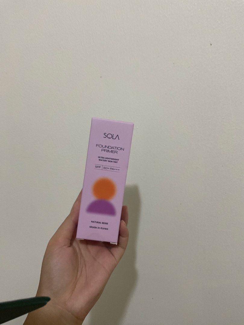Sola Foundation Primer Natural Beige 30ml (Category: Makeup) located in Manila. Submitted by ejehannah104974 (Listing ID 1465436568, Image 1). Description: - Brand: Sola Foundation Primer - Shade: Natural Beige - Size: 30ml in original box (Made in Korea) - Finish: Ultra-lightweight watery skin tint with 18-hour sweat-proof & transfer-proof coverage - Sun Protection: SPF 50+ PA+++ - Skin Benefits: Infused with Korean black ginseng to brighten ski