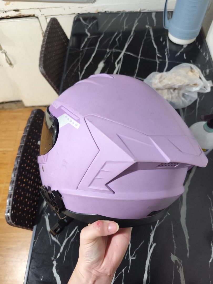 Spyder Radar Matte Purple Motorcycle Helmet with Intercom (Category: Helmets and other Riding Gears) located in Manila. Submitted by seedyshaii_26 (Listing ID 1465482421, Image 3). Description: - Brand/Model: Spyder Radar Helmet (Matte Purple) - Inclusions: Visor attached & Blaise ST1 Pro intercom already mounted - Condition: Matte finish has minor scuffs from normal use; interior padding is intact and secure - Features: Complete comms setup, rea