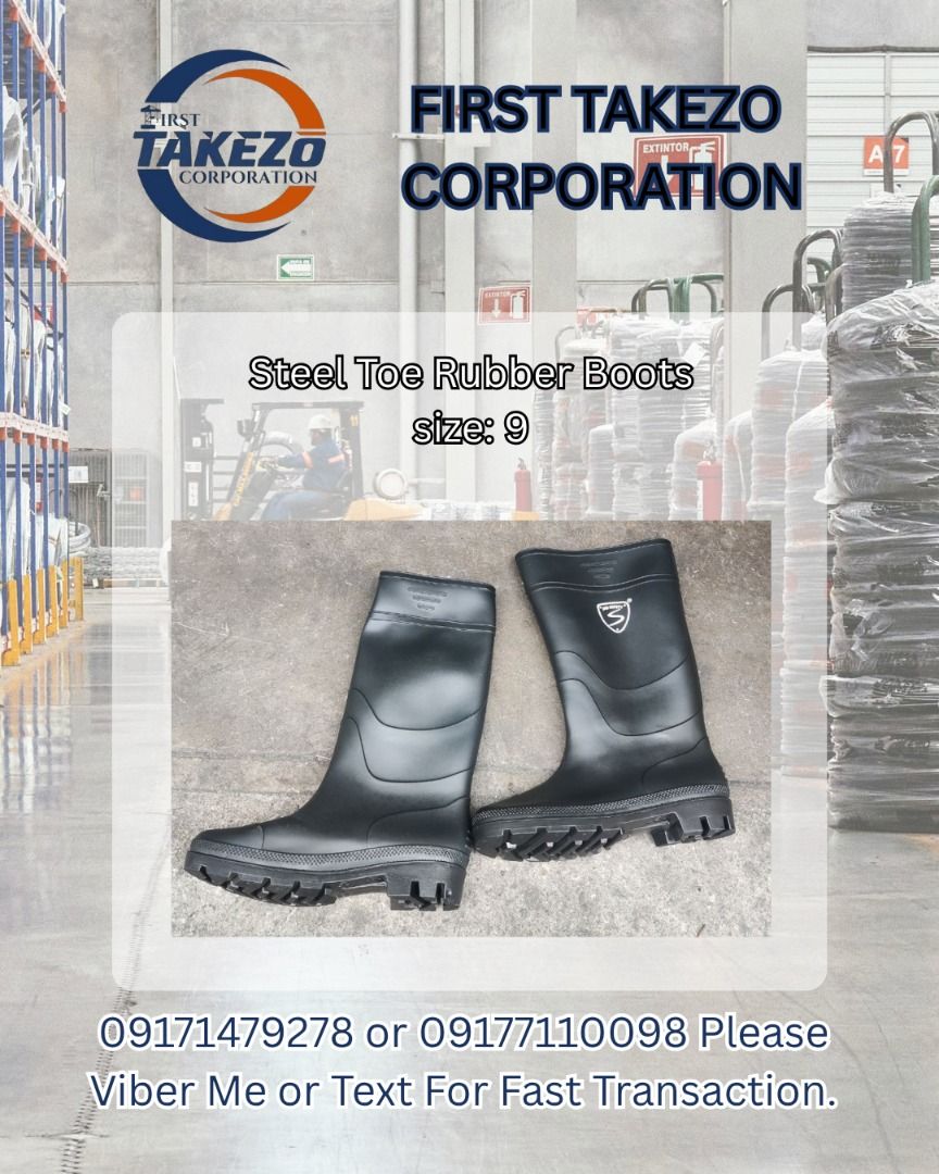 Steel Toe Rubber Boots size: 9 (Category: Construction Tools & Equipment) located in Manila. Submitted by joeyroque09 (Listing ID 1465389542, Image 1). Description: Steel Toe Rubber Boots size: 9.