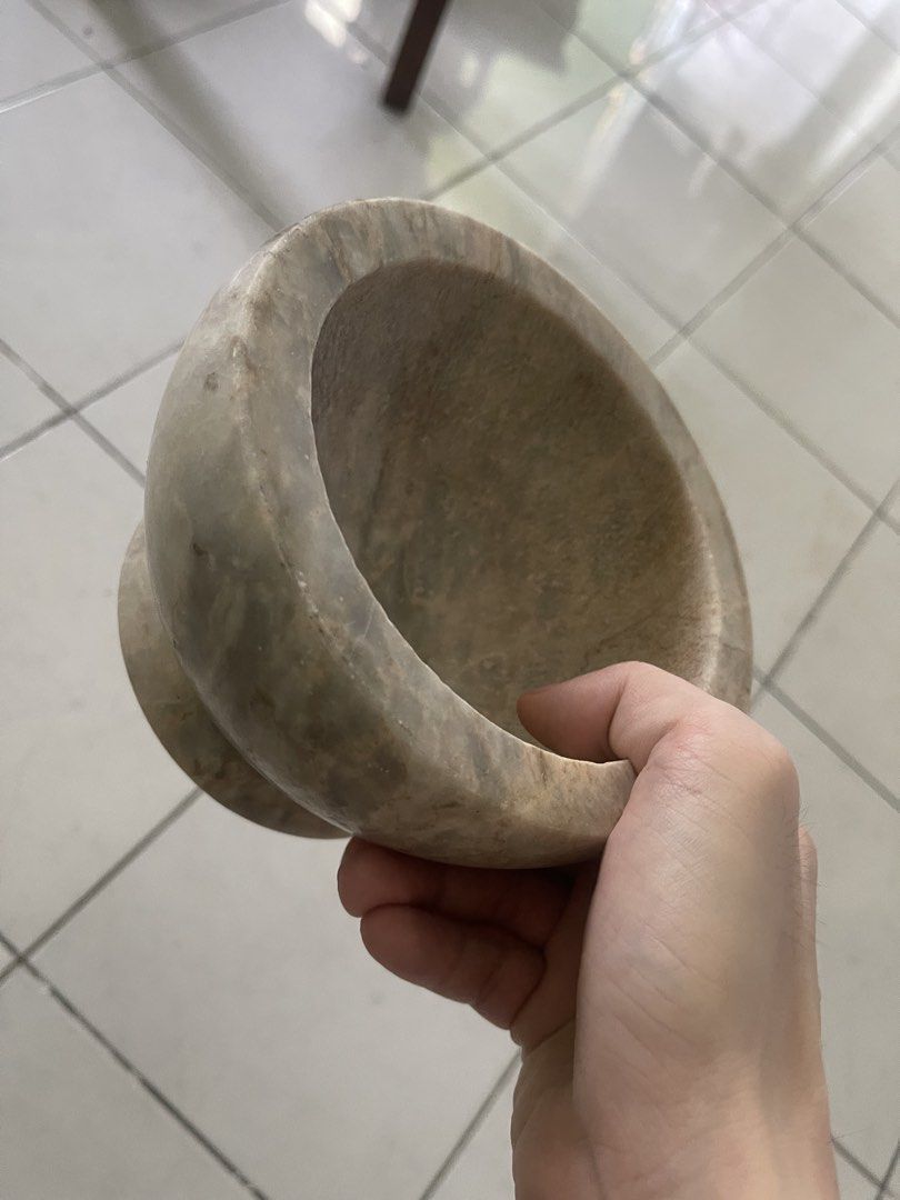 Stone mortar bowl kitchen tool 2kg (Category: Cookware & Accessories) located in Manila. Submitted by pasaybestfinds (Listing ID 1465413075, Image 1). Description: - Heavy-duty natural marble stone mortar and bowl - Mottled grey and beige tones for a stylish kitchen look - Deep bowl shape keeps herbs and spices securely inside while grinding - Smooth interior surface for efficient and easy grinding - Sturdy, stable base prevents slipping during u