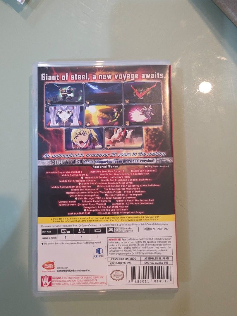 Super Robot Wars V Nintendo Switch Game (Category: Nintendo) located in Manila. Submitted by rychris34 (Listing ID 1465388179, Image 2). Description: - Game: Super Robot Wars V for Nintendo Switch (Tactical RPG / Mecha Crossover) - Condition: Excellent, includes original case, cover art, and insert - Language: Japanese version with English language support on cart - Status: Tested and working perfectly - Delivery: Ready for local meetup or shippi
