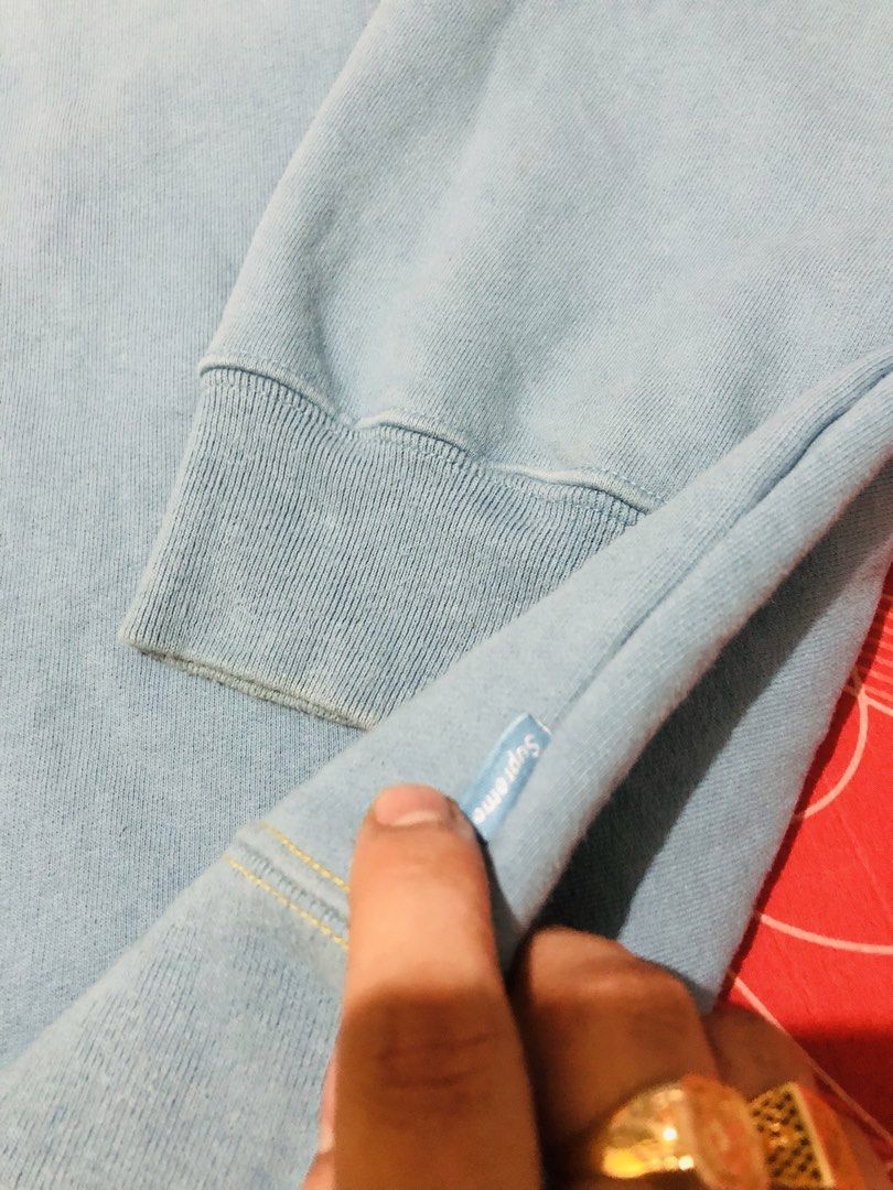 Supreme Split Crewneck Sweatshirt Yellow Blue XL (Category: Coats, Jackets and Outerwear) located in Manila. Submitted by gobvs222 (Listing ID 1465464851, Image 3). Description: Supreme crewneck sweatshirt in yellow and blue split colorway. Size XL, made in Canada. Big embroidered Supreme lettering arched across the front. Small box logo tag on the sleeve cuff. Heavyweight cotton fleece material. Warm, cozy, and stands out..