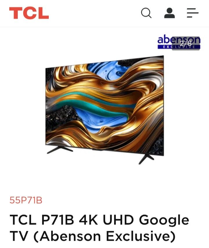 TCL P71B 4K UHD Google TV (Category: TV) located in Imus. Submitted by nikeprelove (Listing ID 1465445555, Image 1). Description: - Model: TCL P71B 55-inch 4K UHD Google TV (Abenson exclusive) - Display: Crystal-clear 4K resolution with sleek, modern bezels - Features: Built-in smart streaming for Netflix, YouTube, and more - Stand: Stable original stands included - Ideal For: Ultimate movie nights and next-gen gaming setups - Condition: Used wit