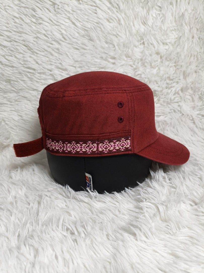 The North Face Cadet Cap Red (Category: Caps & Hats) located in Imus. Submitted by grindhouse.thriftshop (Listing ID 1465418236, Image 3). Description: - Brand: The North Face - Style: Red canvas cadet cap - Details: Embroidered white logo on front, decorative patterned band around the base - Fit: Adjustable hook-and-loop strap closure at the back - Interior: Sweatband with repeated logo text branding, inner tag attached - Condition: Excellent, r