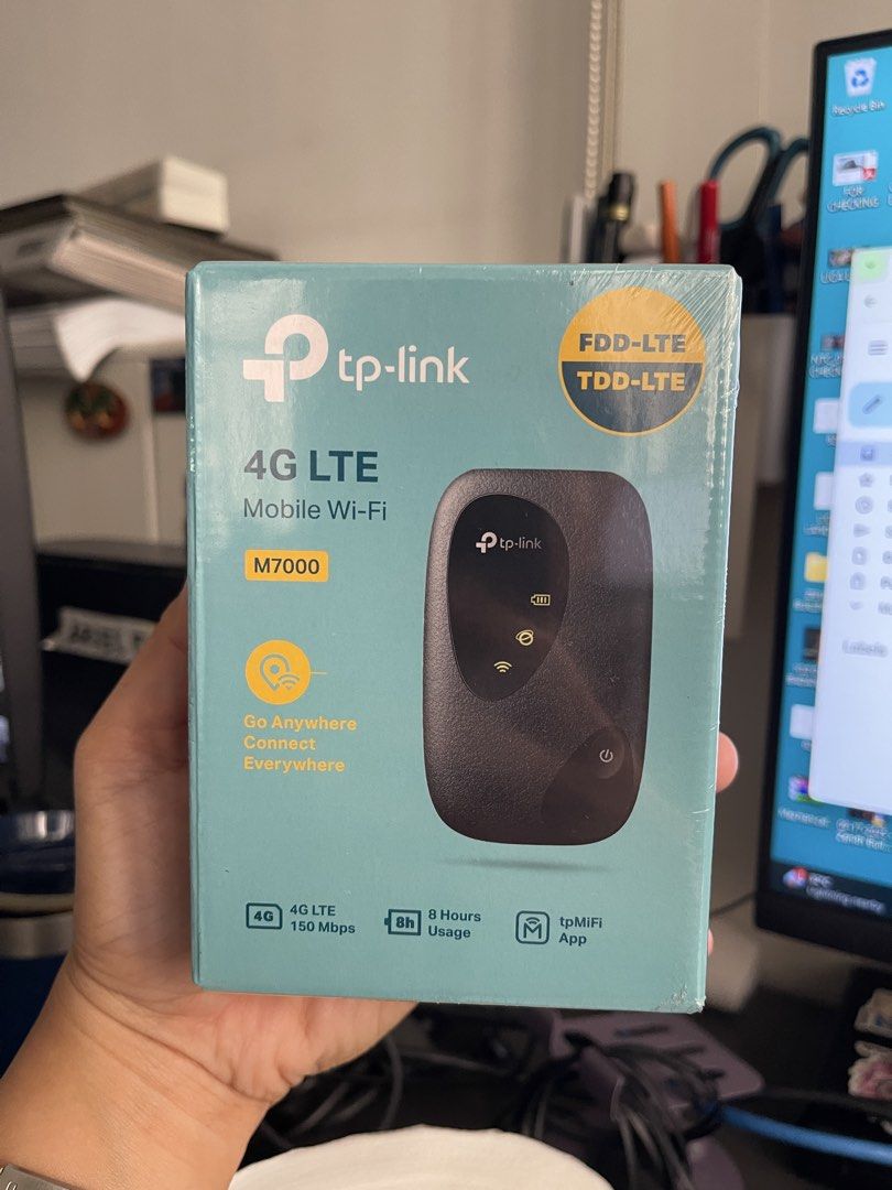 TP-Link M7000 4G LTE Mobile Wi-Fi Router (Category: Networking) located in Makati City. Submitted by vertaronda2 (Listing ID 1465411276, Image 1). Description: - Brand new & 100% sealed in original plastic packaging - Fast 4G LTE connection with up to 150 Mbps download speeds - Connect up to 10 devices simultaneously (phones, laptops, tablets) - Long-lasting 2100 mAh battery provides up to 8 hours of continuous use - Complete in-box accessories: 