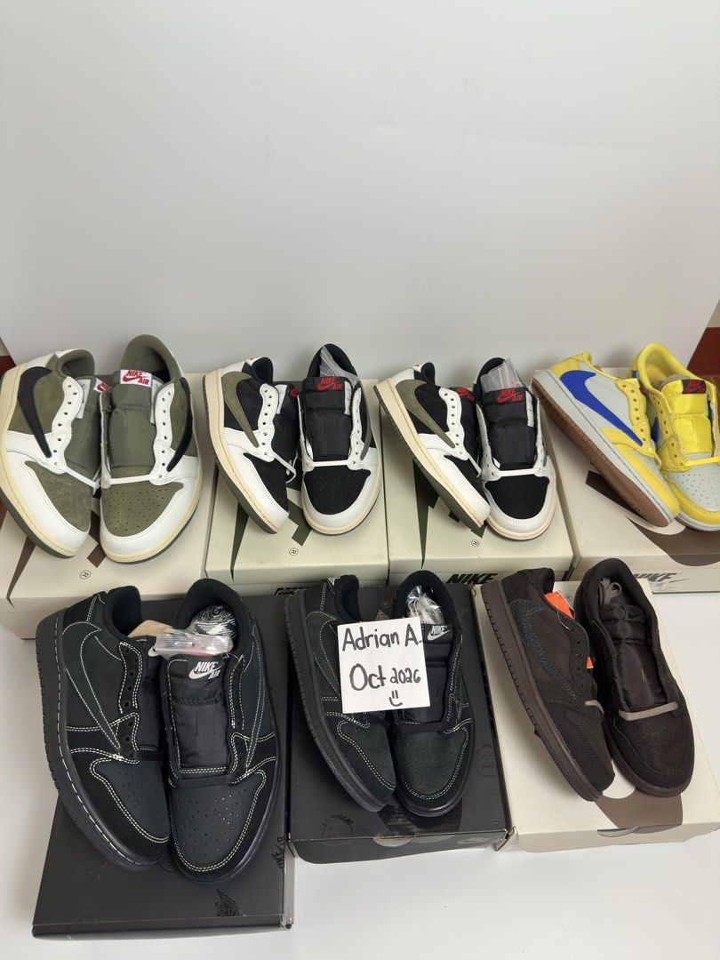 Travis Scott Nike Air Jordan 1 Low Collection (Category: Sneakers) located in Taguig. Submitted by rossneaker (Listing ID 1465407250, Image 2). Description: Selling ALL BRANDNEW / COMPLETE - ALL NEGO PM ME YOUR OFFERS J1 low x Travis Scott “Velvet Brown” Size 2y (21cm) - Local Release 7k J1 low x Travis Scott “Black Phantom” Size 2y (21cm) - 11k 6Mens (7.5wmns) - 43k Both local release J1 low x Travis Scott “Yellow Canary” Size 6.5 wmns - Local R