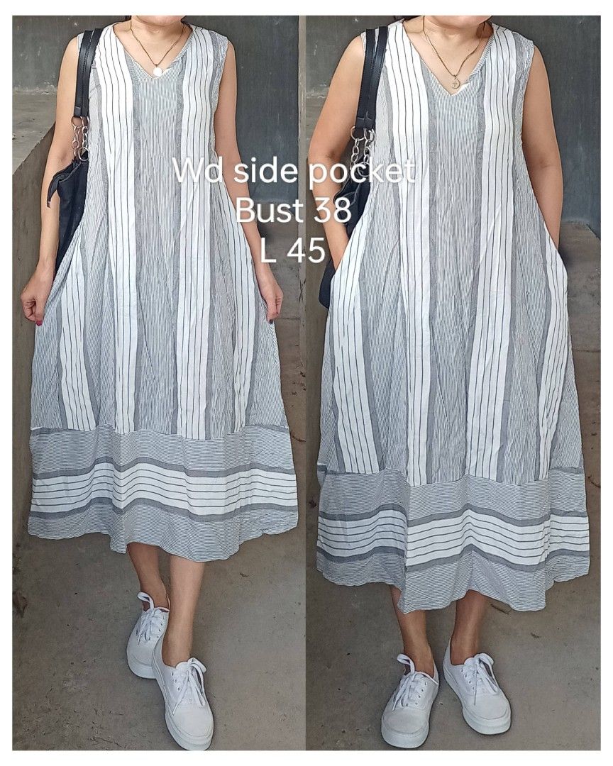 Trend stripe slip dress (Category: Dresses) located in Davao. Submitted by kannikasok1987 (Listing ID 1465395694, Image 1). Description: Wd side pocket cotton Bust 38 L 45 mall quality.