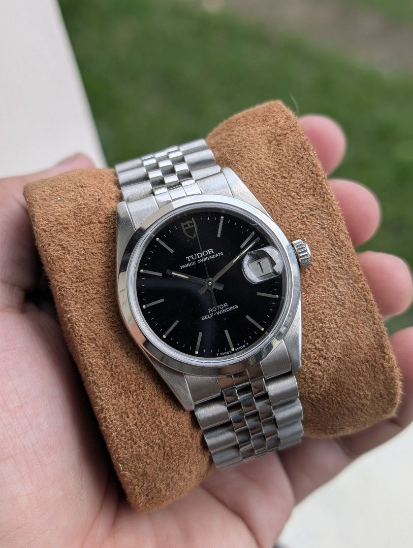 Tudor Prince Oysterdate 34mm (Category: Luxury Watches) located in Valenzuela. Submitted by watchdmd (Listing ID 1465529679, Image 2). Description: Selling this vintage Tudor Oyster Date 34mm Circa: 1990s Ref: 74000N 34mm Rare black dial Sapphire crystal Solid jubilee bracelet Recently serviced Comes with original bracelet (fits wrists up to 6.5"), 214 leather strap and a travel case..