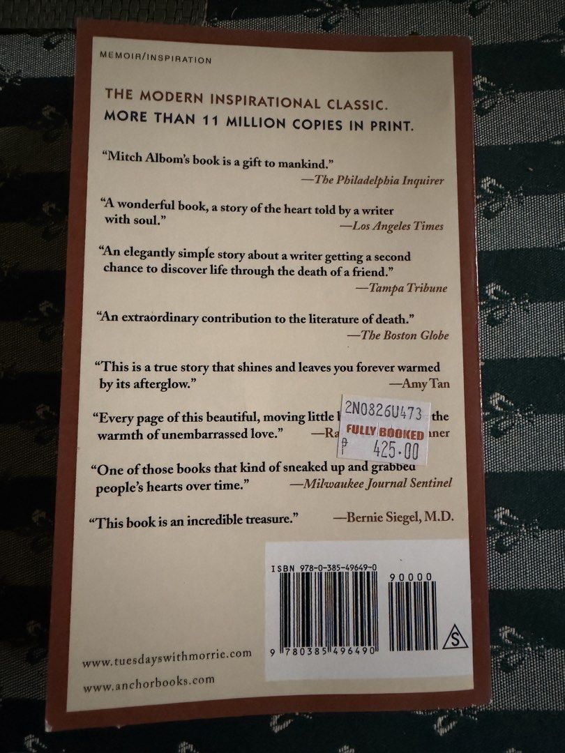 Tuesdays with Morrie by Mitch Albom (Category: Storybooks) located in Paranaque City. Submitted by juniofrankie (Listing ID 1465440253, Image 2). Description: - decluttering .