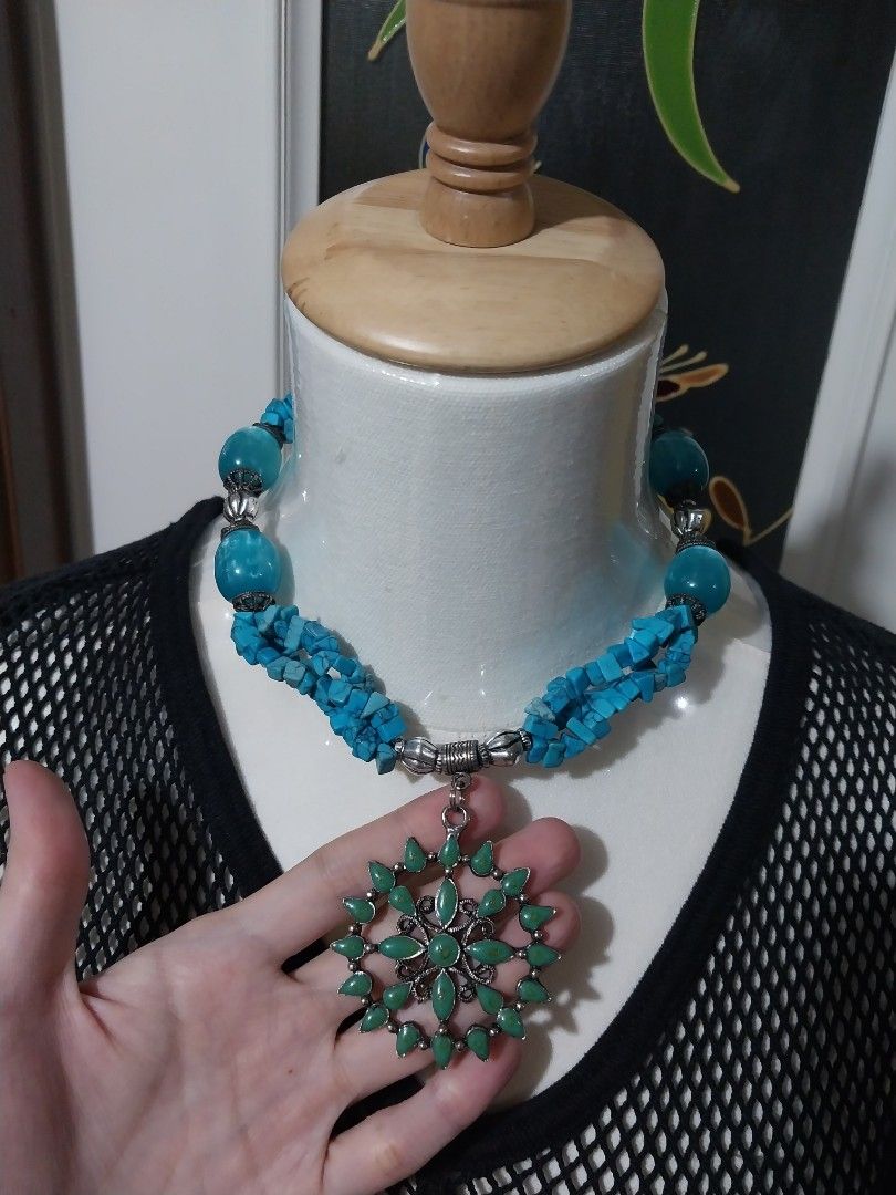 Turquoise necklace and bracelet (Category: Necklaces) located in Manila. Submitted by PrinceDani.Clothing (Listing ID 1465457140, Image 2). Description: turquoise necklace and bracelet set.