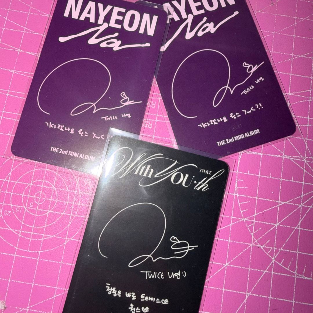 twice nayeon photocard set (can tingi) (Category: K-Wave Merchandise) located in Paranaque City. Submitted by mezzoblue (Listing ID 1465433010, Image 2). Description: 150 ea if sold separately ! nayeon bear - sold save php20 if getting set :) rfs: decluttering/downsizing collection.
