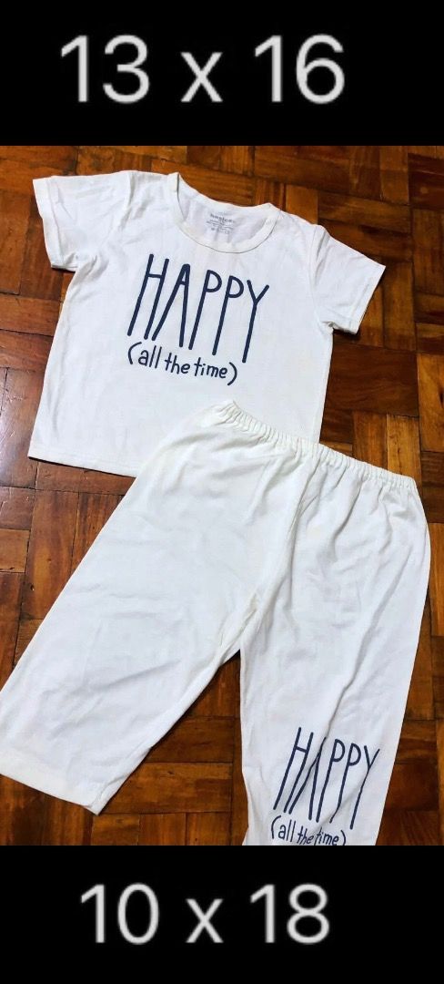 [U] Basics - Pajama set “HAPPY ALL THE TIME” (Category: Babies & Kids Fashion) located in San Juan City. Submitted by ttanmien (Listing ID 1465548545, Image 1). Description: Tag size: 18months (May fit kids from 1years old to 4 years old depending on the child built) ⚠️Please do measure ur child if u r not sure about their true size ⚠️Please do check the size for perfect fitting I don’t do refunds once sold 💁🏻‍♀️Other details: •Color White •Fir