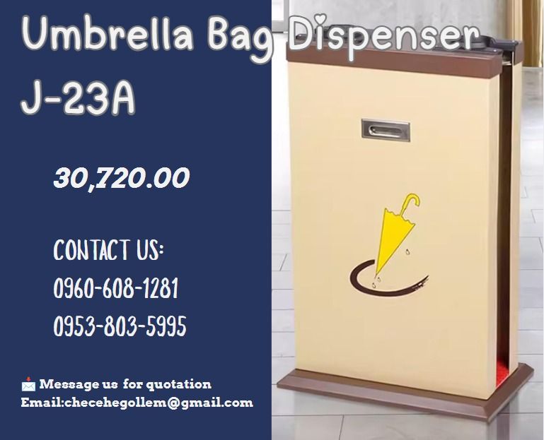 Umbrella Bag Dispenser J-23A (Category: Pitchers & Dispensers) located in Caloocan City. Submitted by liezelmonl80299 (Listing ID 1465427303, Image 1). Description: "material: 201 SUS accessory: one side with 100pcs short umbrella bag;the other side with 100pcs long umbrella bag item size:490*300*770mm" .