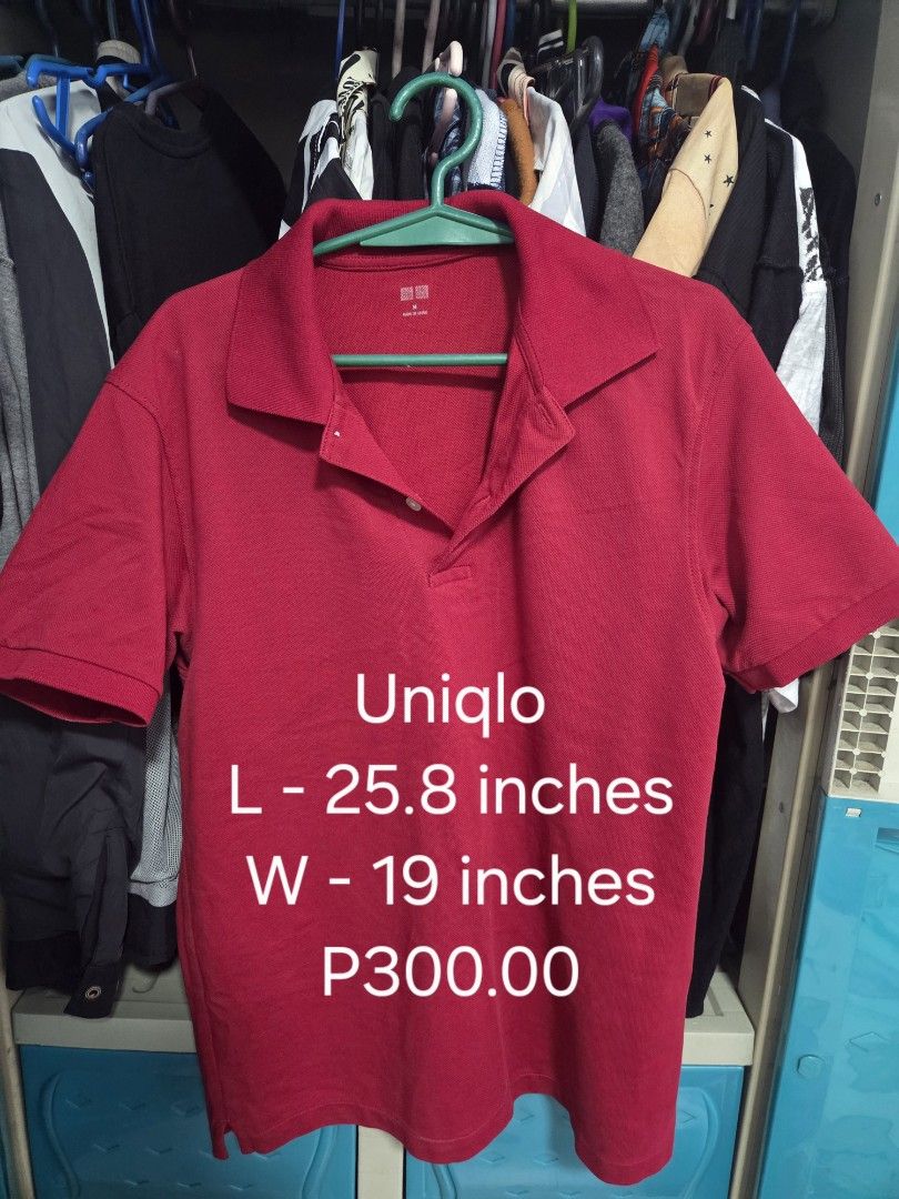 Uniqlo Red Polo Shirt (Category: Tshirts & Polo Shirts ) located in Pasig City. Submitted by rolangc (Listing ID 1465410923, Image 1). Description: Uniqlo red polo shirt, solid color. Short sleeves with collar and buttons at the front. Classic style, very versatile for casual days. Measurements are 25.8 inches in length and 19 inches in width. Priced at P300.00..