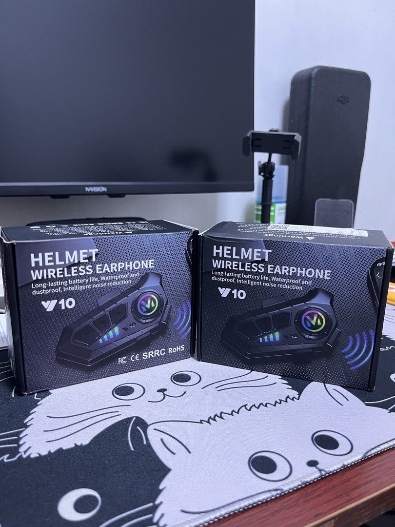 V10 Helmet Wireless Earphone Bluetooth Intercom Headset (Category: Headphones & Headsets) located in Pinamalayan. Submitted by zamax_1 (Listing ID 1465539878, Image 2). Description: - Brand: V10 Helmet Wireless Earphones - Quantity: 2 units available (comes in original retail boxes with black packaging trays) - Battery Life: Long-lasting power for long rides - Durability: Waterproof and dustproof build built for all-weather riding - Audio: Intell