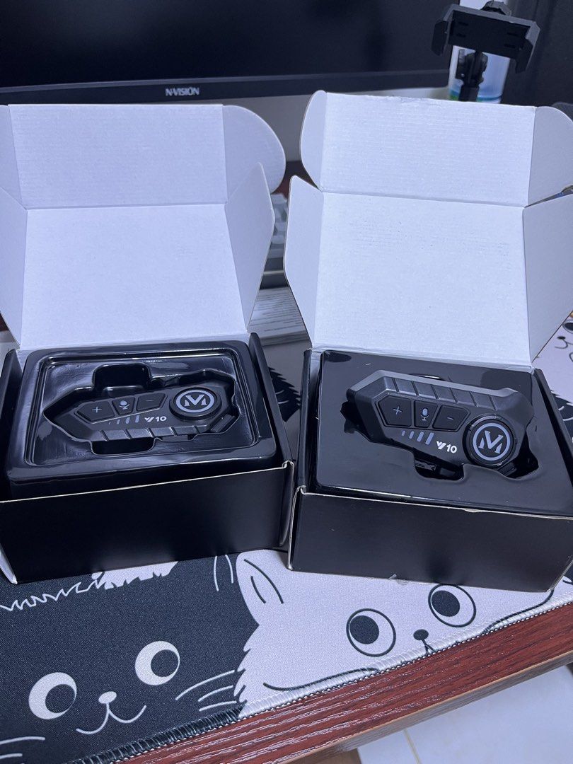 V10 Helmet Wireless Earphone Bluetooth Intercom Headset (Category: Headphones & Headsets) located in Pinamalayan. Submitted by zamax_1 (Listing ID 1465539878, Image 1). Description: - Brand: V10 Helmet Wireless Earphones - Quantity: 2 units available (comes in original retail boxes with black packaging trays) - Battery Life: Long-lasting power for long rides - Durability: Waterproof and dustproof build built for all-weather riding - Audio: Intell