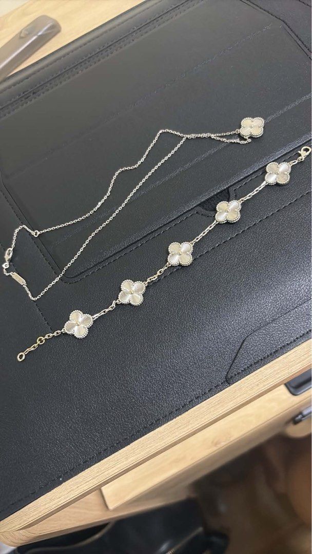 Van Cleef & Arpels Alhambra 18k White Gold Bracelet (Category: Necklaces) located in Pasig City. Submitted by rowie_08 (Listing ID 1465512489, Image 1). Description: - Authentic Van Cleef & Arpels Alhambra Bracelet -18k White Gold 14 grams - Features engraved serial numbers near the clasps - Timeless design, perfect for layering or wearing separately -needs tubog if OC kaya mababa napo price -this is hk setting mirror copy -7 1/2 inch issue: clas