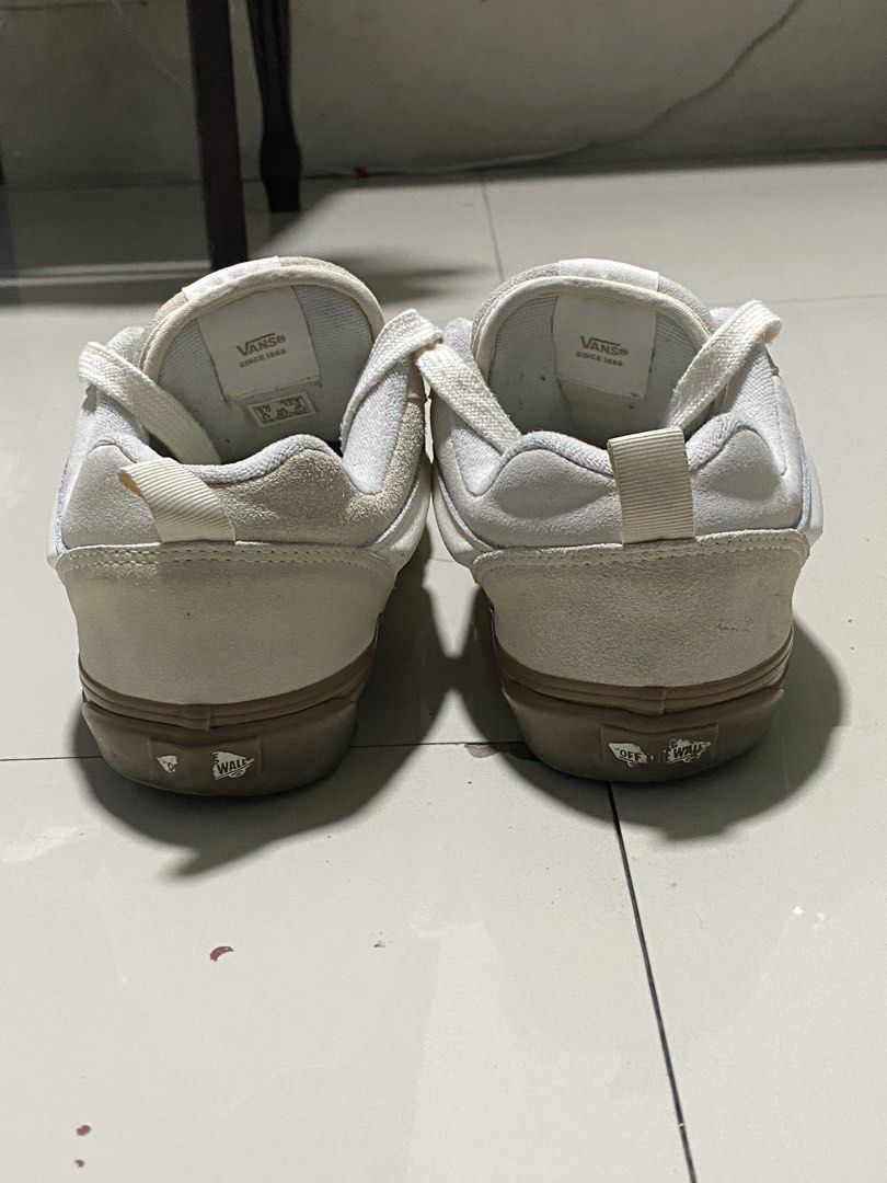 Vans Knu Skool White Gum (Category: Sneakers) located in Baguio. Submitted by yunothewizardking (Listing ID 1465487623, Image 3). Description: Vans skate sneakers in cream canvas and suede. Thick gum toe cap and matching gum sole. Padded collar with heel pull tabs. Classic side stripe design with perforation details on the midfoot. Chunky white laces. Clean look overall..