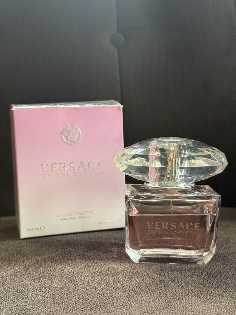 Versace Bright Crystal Eau De Toilette 90ml (Category: Fragrance & Deodorants) located in Cebu City. Submitted by boodle_poodle (Listing ID 1465439369, Image 2). Description: - Authentic Versace Bright Crystal Eau de Toilette - Generous 90ml full-size bottle with iconic faceted crystal cap - Comes with original pink box - Fresh and floral-fruity scent, perfect for everyday wear - Few Sprays Missing - Reason for selling: Decluttering vanity space 