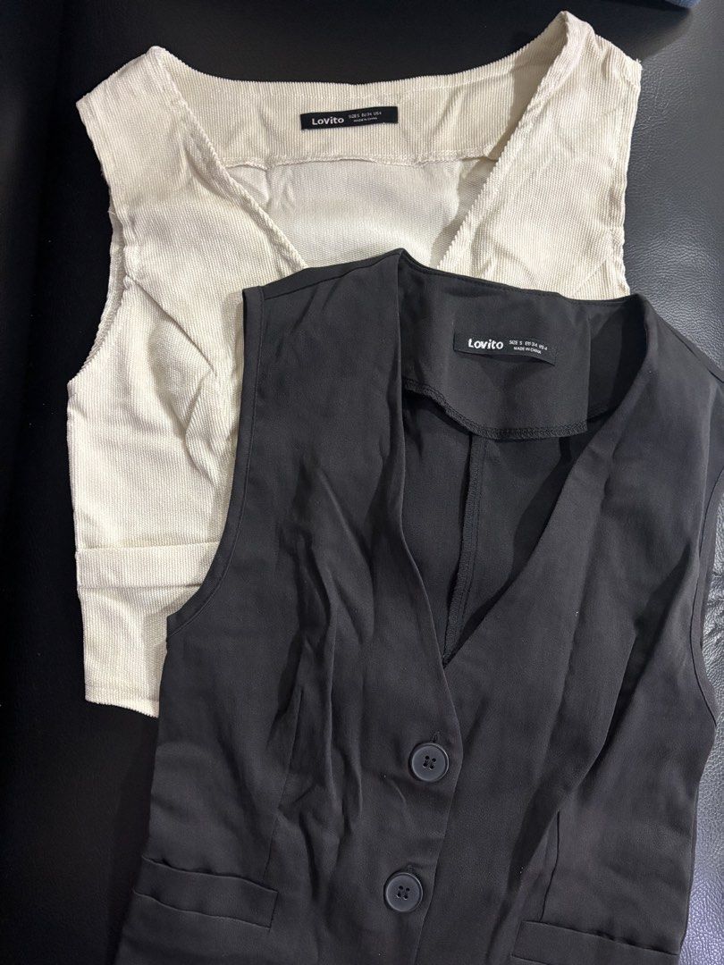 Vest tops from Lovito (Category: Blouses) located in Quezon City. Submitted by den.declutters (Listing ID 1465450141, Image 1). Description: Get both for 180, barely used .